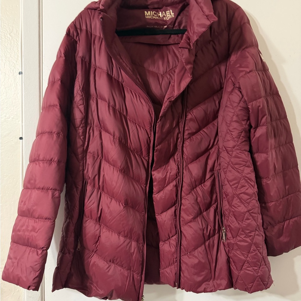 Michael Kors Women's Deep Red Puffer Coat